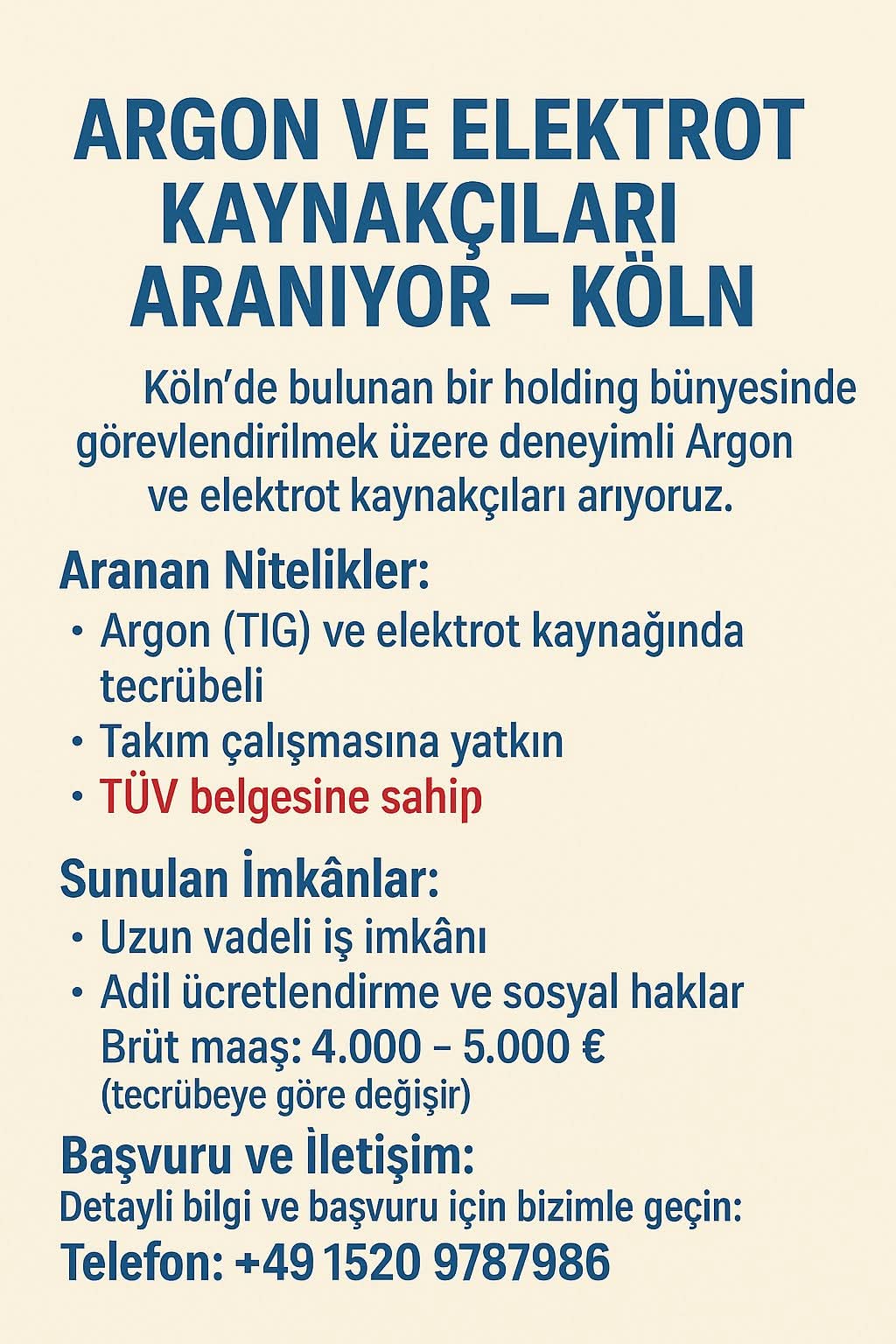 Argon Elektrot Kaynakçılar Aranıyor.